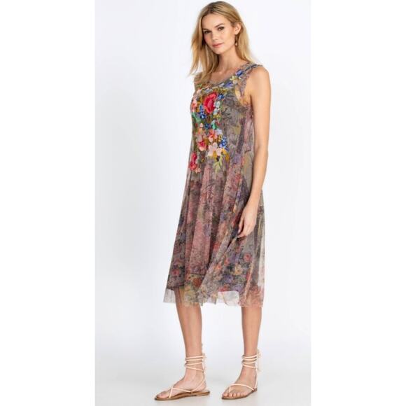 Johnny Was Asymmetrical Tiered Pink and Red Sundress - Picture 7 of 14